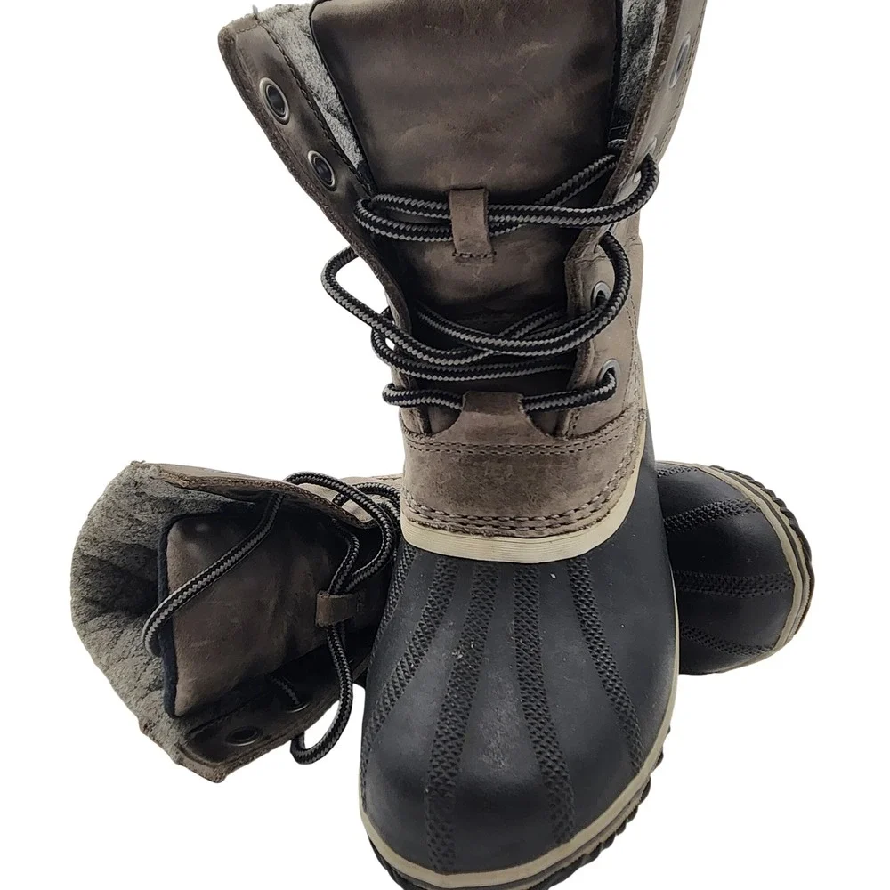 Sorel Slimpack II Lace Waterproof Leather Winter Duck Boots Quarry Black Size 8